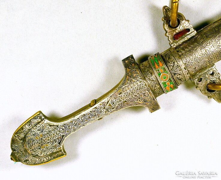 1900 körül ORIENTALISTA - KELETI GÖRBE TŐR EZÜST BERAKÁSOS TOKKAL ÉS MARKOLATTAL !