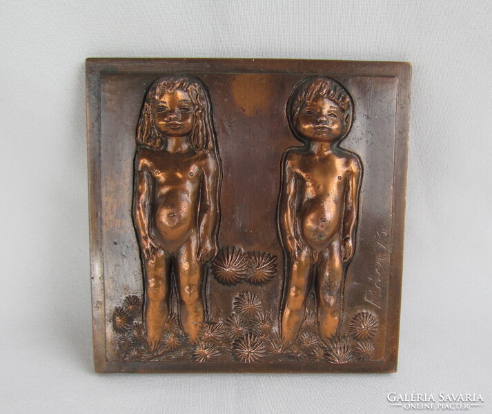 Rácz Edit jelzett bronz fali dísz horoszkóp ikrek