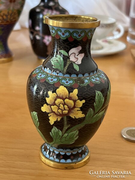 Álomszép rekeszzománc réz Kinai váza virágok.