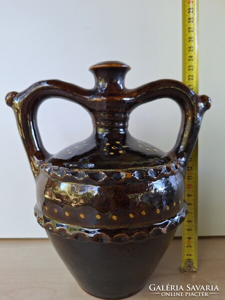 Kulutácz Mohács jelzett kétfülű kerámia ivókanna, kancsó, váza, antik