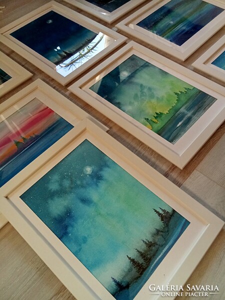 8 db új keretezessel grafika,akvarell