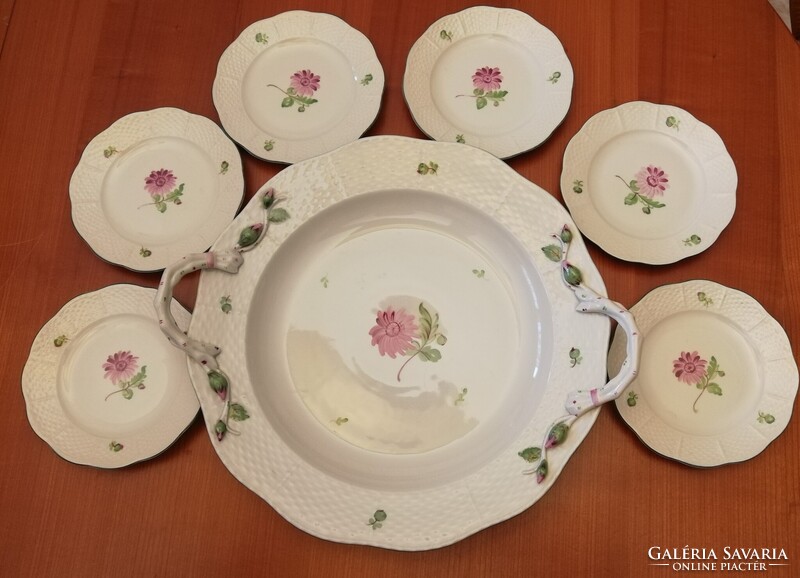 Herendi porcelán növényinda füles kínáló süteményes készlet!