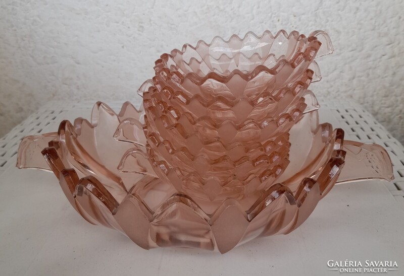 Rózsaszín üveg kompótoskészlet