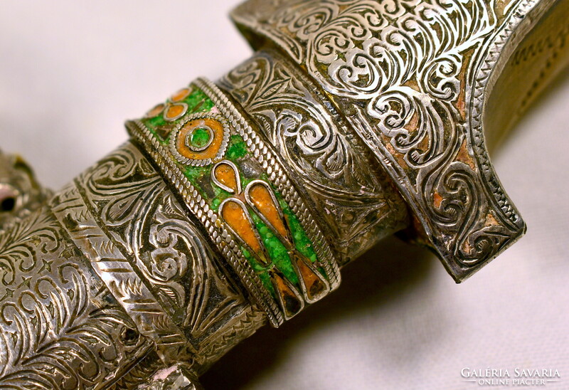 1900 körül ORIENTALISTA - KELETI GÖRBE TŐR EZÜST BERAKÁSOS TOKKAL ÉS MARKOLATTAL !