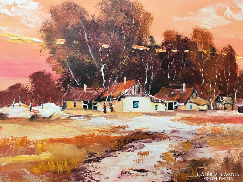 Alföldi naplemente c. Kortárs olajfestmény