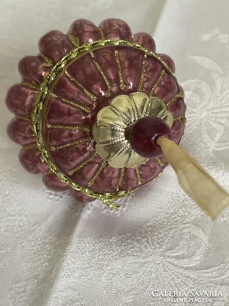 Régi nagy lilás üveg karácsonyfa dísz különleges darab.