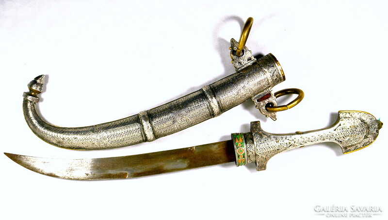 1900 körül ORIENTALISTA - KELETI GÖRBE TŐR EZÜST BERAKÁSOS TOKKAL ÉS MARKOLATTAL !