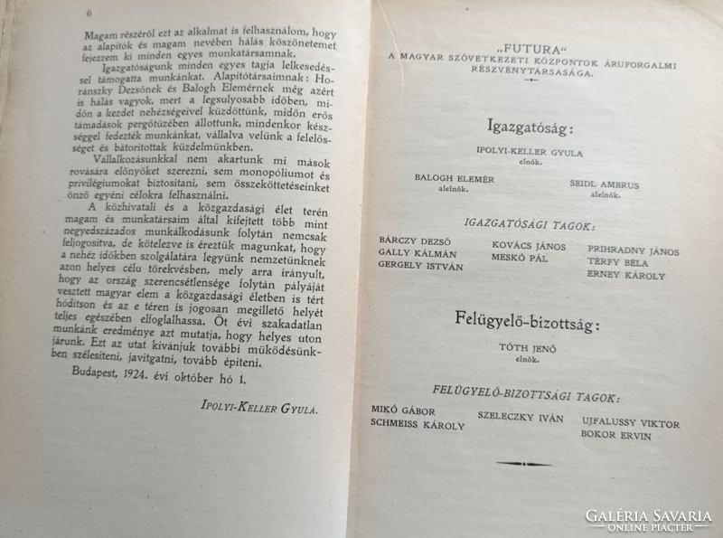 A " FUTURA " Első Ötévi Működése  1924.