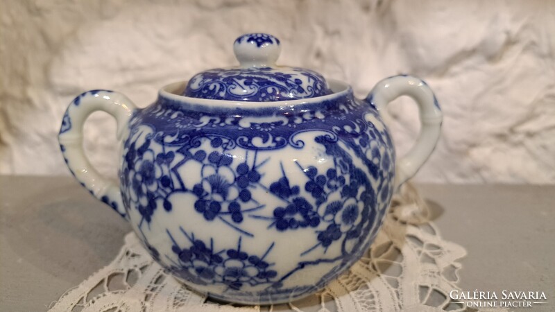 Japán cseresznyevirágos porcelán cukortartó