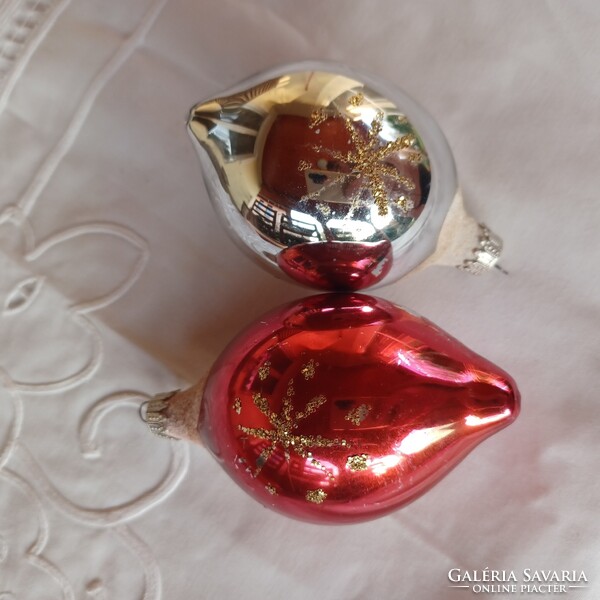 Régi karácsonyfadísz- üveg, kézzel festve - vintage, retro 2 db.