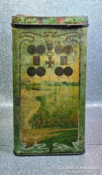 Antik „Édesnemes Paprika – Schwarz E. és Fia, Szeged” bádogdoboz, kb. 1910 körül