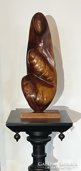Nagyméretű régi  art deco fa szobor ! Anya gyermekével .