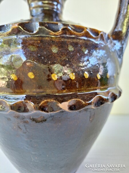 Kulutácz Mohács jelzett kétfülű kerámia ivókanna, kancsó, váza, antik