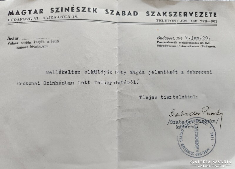 Vidéki színházak államosítása - Debrecen Csokonai Színház bizalmas jelentések 1949.