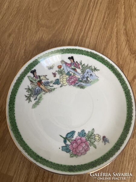Gyönyörű gyűjtői finom vékony porcelán Kinai jelenetes teás csésze kistányérral
