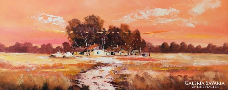 Alföldi naplemente c. Kortárs olajfestmény