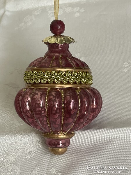 Régi nagy lilás üveg karácsonyfa dísz különleges darab.