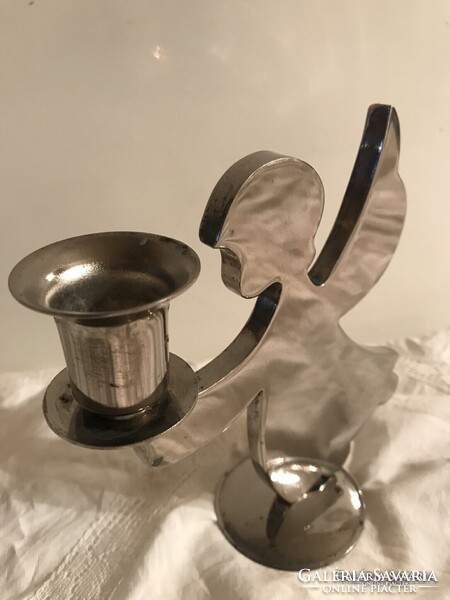 EZÜSTÖZÖTT GYERTYATARTÓ - ALKUKÉPES - 14 x 12 cm - ANGYAL - VASTAG