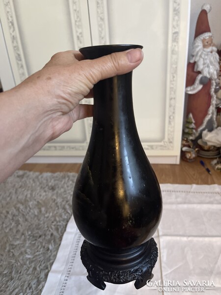 Nagyonszép Kinai kézzel festett  lakk fa váza, nagy.