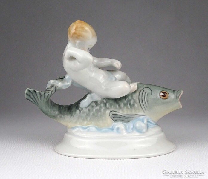1X651 Halon ülő kisfiú Herendi porcelán figura
