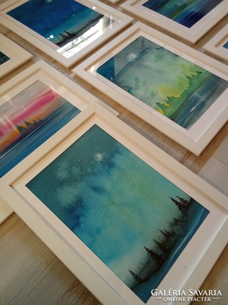8 db új keretezessel grafika,akvarell