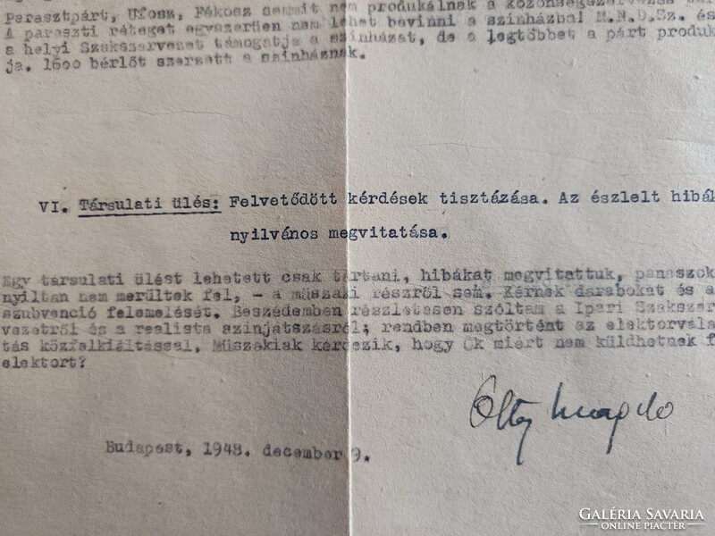 Vidéki színházak államosítása - Debrecen Csokonai Színház bizalmas jelentések 1949.