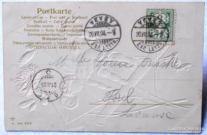 Antik  dombornyomott üdvözlő képeslap -  puttó levéllel viaszpecsét   1904