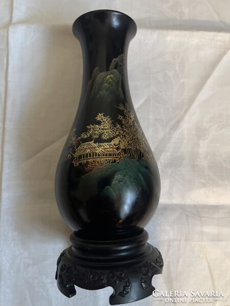 Nagyonszép Kinai kézzel festett  lakk fa váza, nagy.