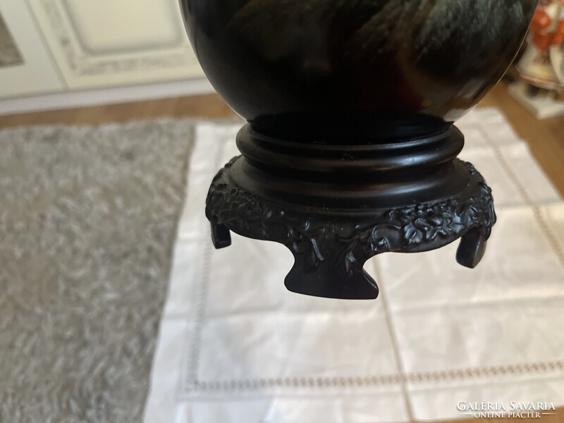 Nagyonszép Kinai kézzel festett  lakk fa váza, nagy.