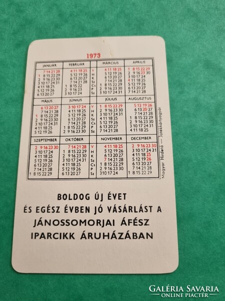 JÁNOSSOMORJAI ÁFÉSZ IPARCIKK ÁRUHÁZ  1973. évi kártyanaptár