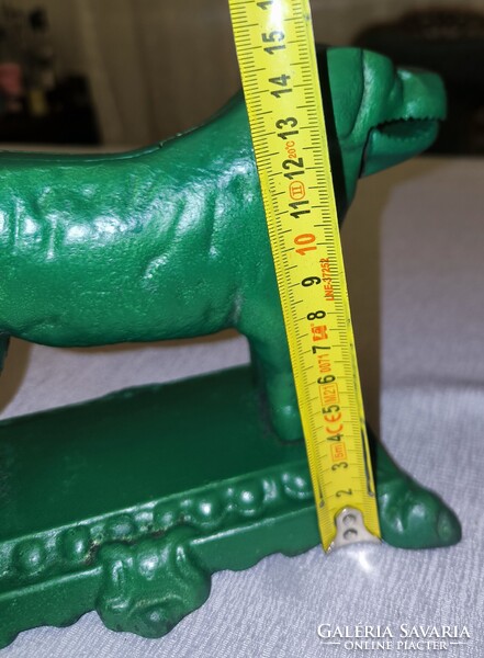 Antik öntöttvas Diótörő mogyoró Törő kutya Szecessziós Art Deco 2,48 kg. Felújított zöld színre !