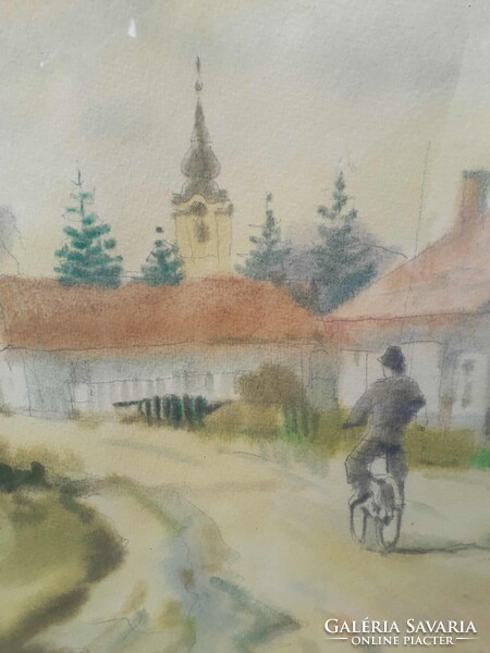 Osváth Miklós festmény-akvarell / Tápió vidékén.