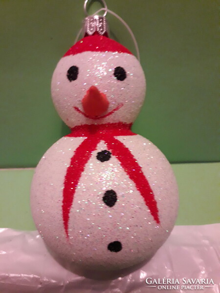 Gyönyörű extra üveg figurális hóember karácsonyfadísz hibátlan kézimunka