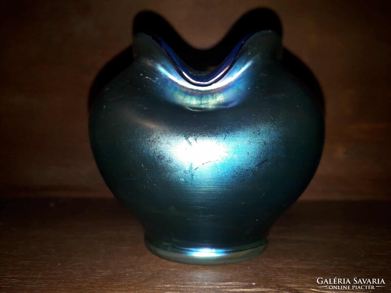 Steuben Glass / Kék Aurene / üveg váza / U.S.A.