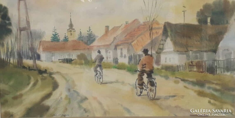 Osváth Miklós festmény-akvarell / Tápió vidékén.