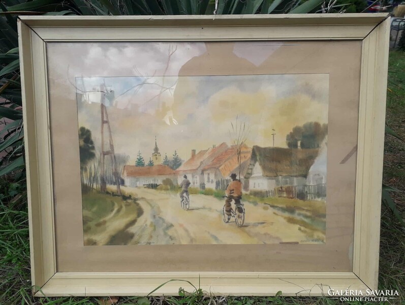 Osváth Miklós festmény-akvarell / Tápió vidékén.