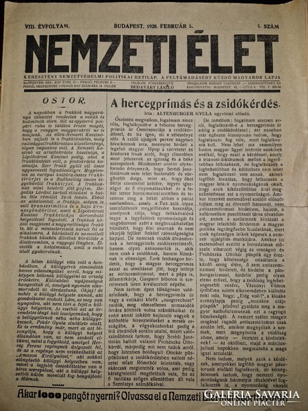 1928, Nemzeti Élet, antiszemita, fajvédő, nemzetvédelmi lap egy száma, ritka