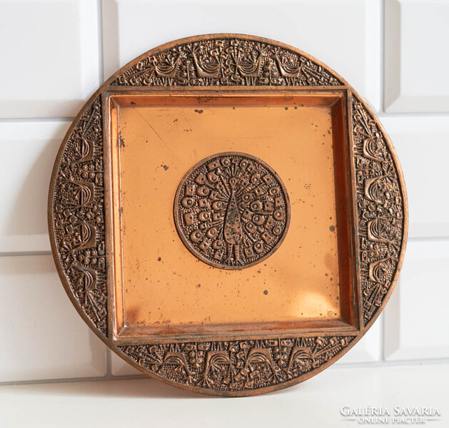 Retro falitál, falidísz páva madár minta - mid-century modern design Szabó Gyula iparművész stílusa