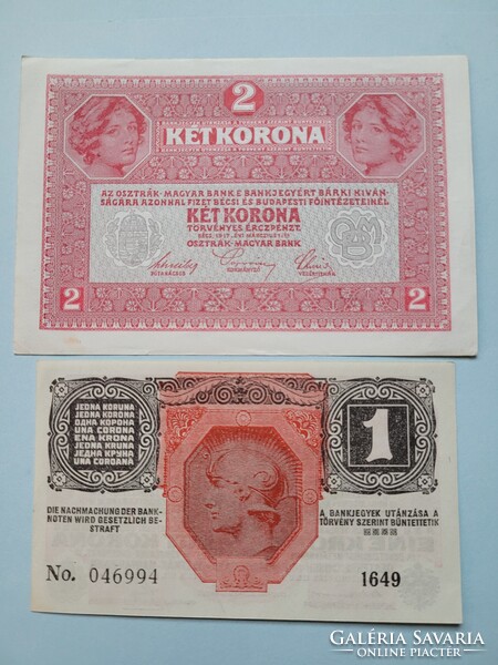 KÉT KORONA 1917 + EGY KORONA 1916--1+2 KORONA