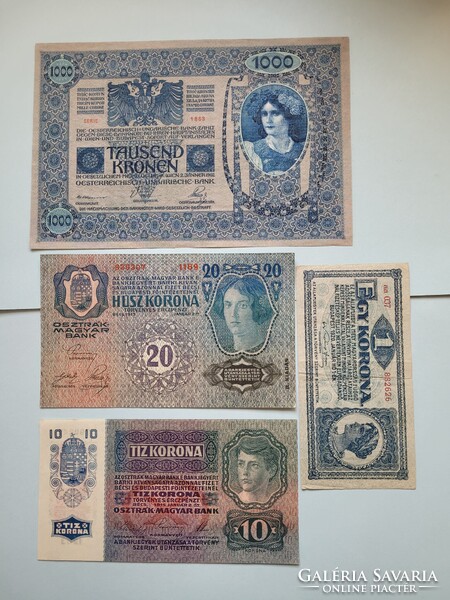 1000 KRONEN + 20 KORONA+ 10 KORONA + 1 KORONA