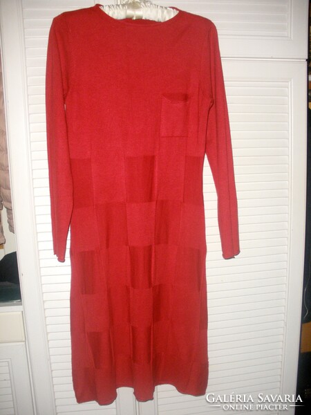 Pamut - kasmír - gyapjú (5%) tartalmú kötött ruha, piros