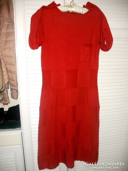 Pamut - kasmír - gyapjú (5%) tartalmú kötött ruha, piros