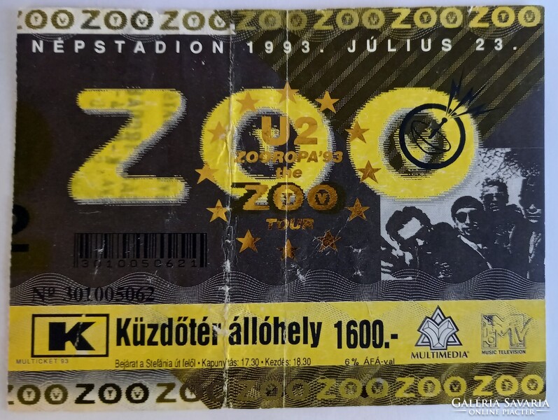 U2 zenekar eredeti 1993-as ZOOROPA'93 ZOOTVTOUR Népstadion koncertjegye