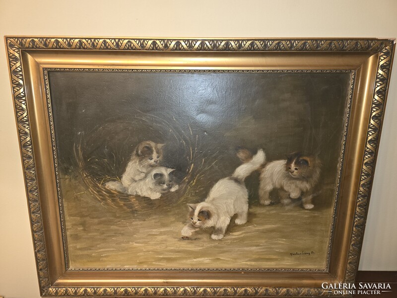 Mesterházy Dénes cicás olaj vászon festménye