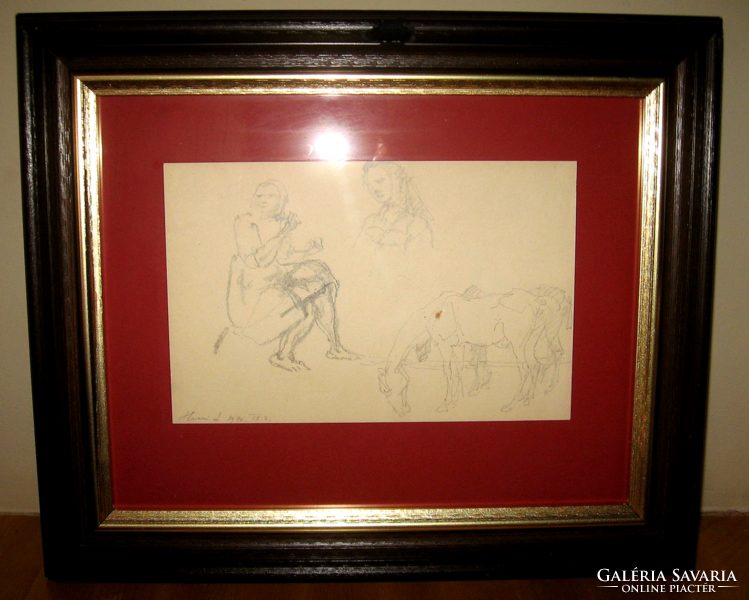 CSODÁS GARANTÁLTAN EREDETI HOLLÓ LÁSZLÓ  /1887-1976 / VÁZLAT LÓVAL 1940