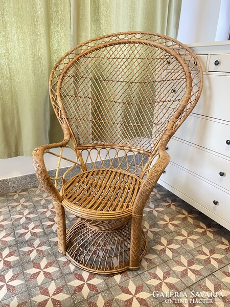Vintage Pávafotel Boho Pávaszék Rattan Páva alakú Szék Nád Fotel Fonott Peacock Emmanuelle Chair