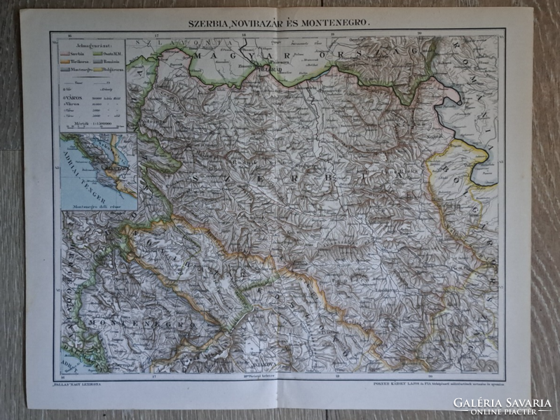 "Szerbia, Novibazár és Montenegró térképe" cca 1900 A Pallas Nagylexikon térkép melléklete