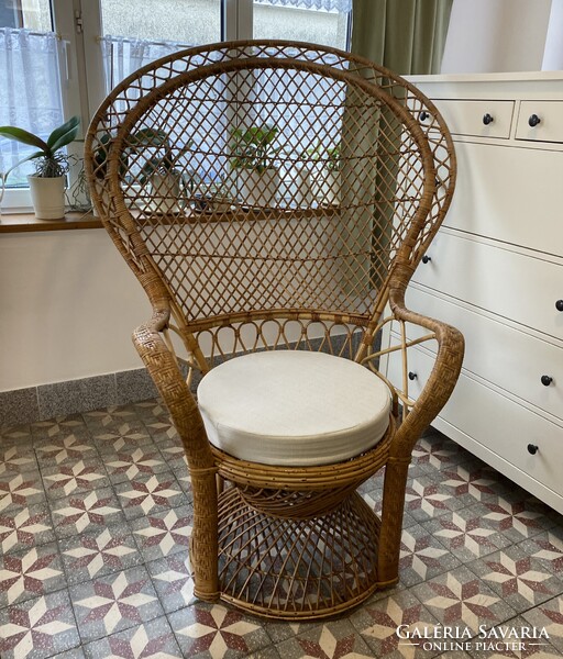 Vintage Pávafotel Boho Pávaszék Rattan Páva alakú Szék Nád Fotel Fonott Peacock Emmanuelle Chair