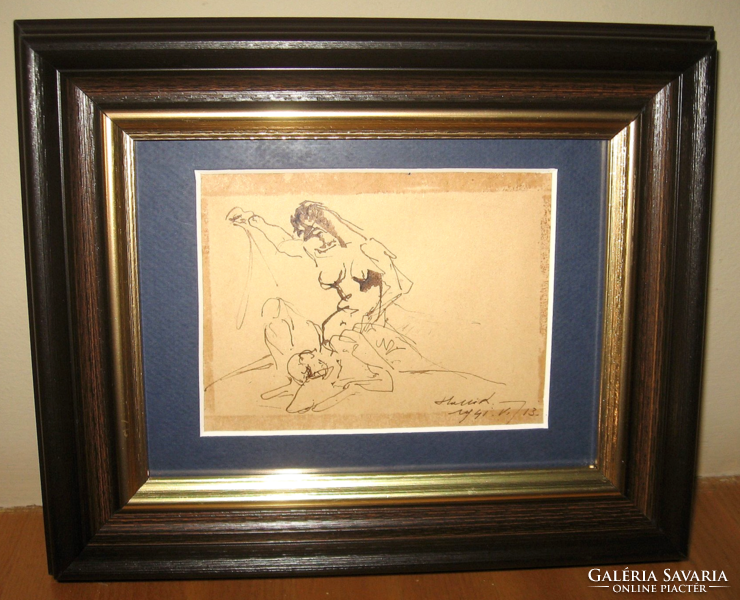 CSODÁS GARANTÁLTAN EREDETI HOLLÓ LÁSZLÓ  /1887-1976 / TUSRAJZ 1941