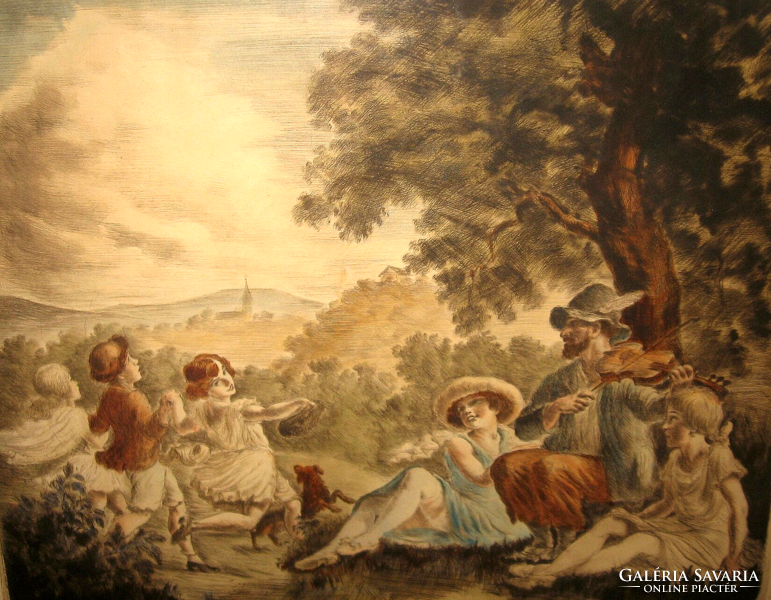 CSODÁS PRIHODA ISTVÁN / 1891-1956 / : PIKNIK SZÍNEZETT RÉZKARC